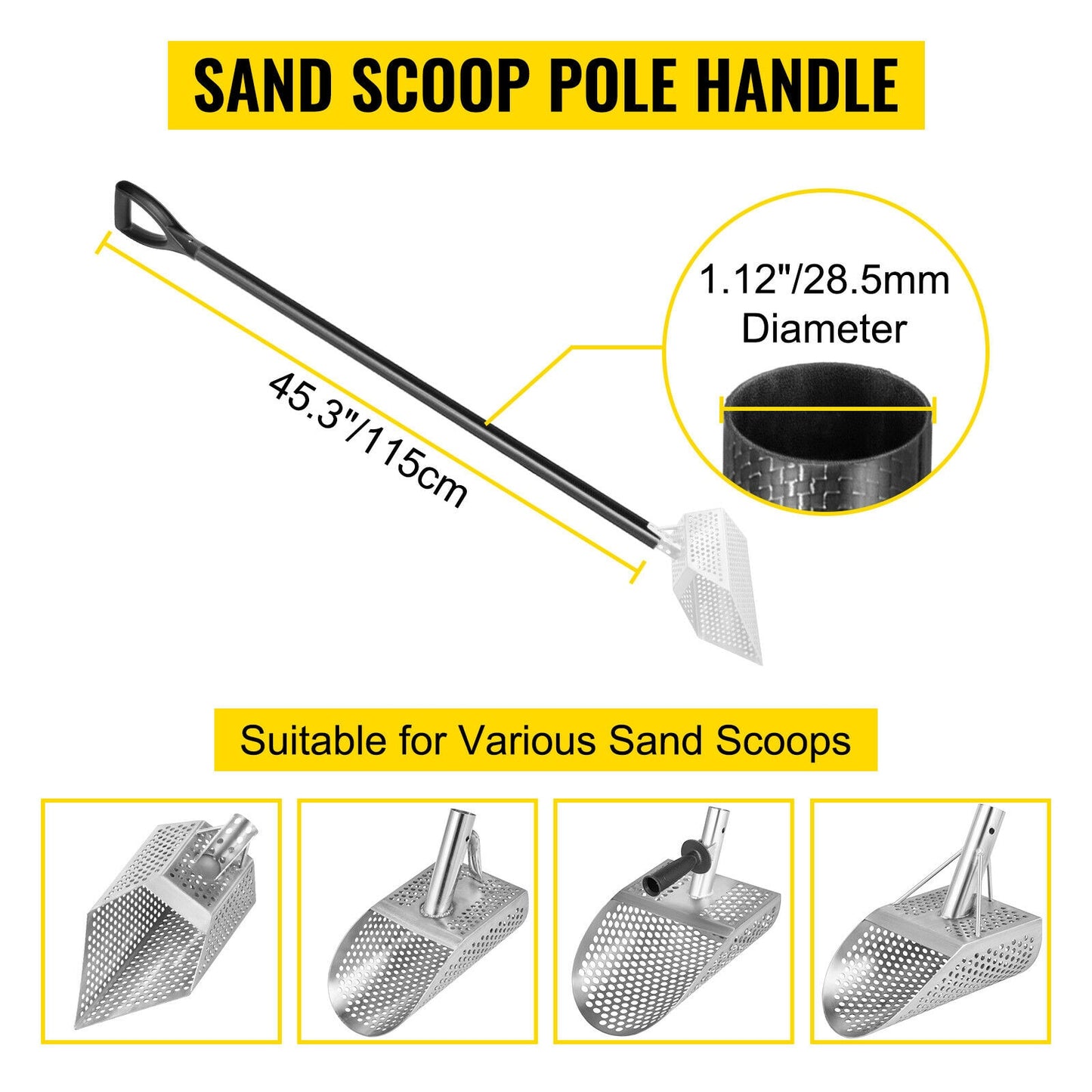 VEVOR Metal Detector Sand Scoop Stainless Steel 0.4 Inch Round Hole With Handle Stud Finder Test Equipment for Beach Search Gold