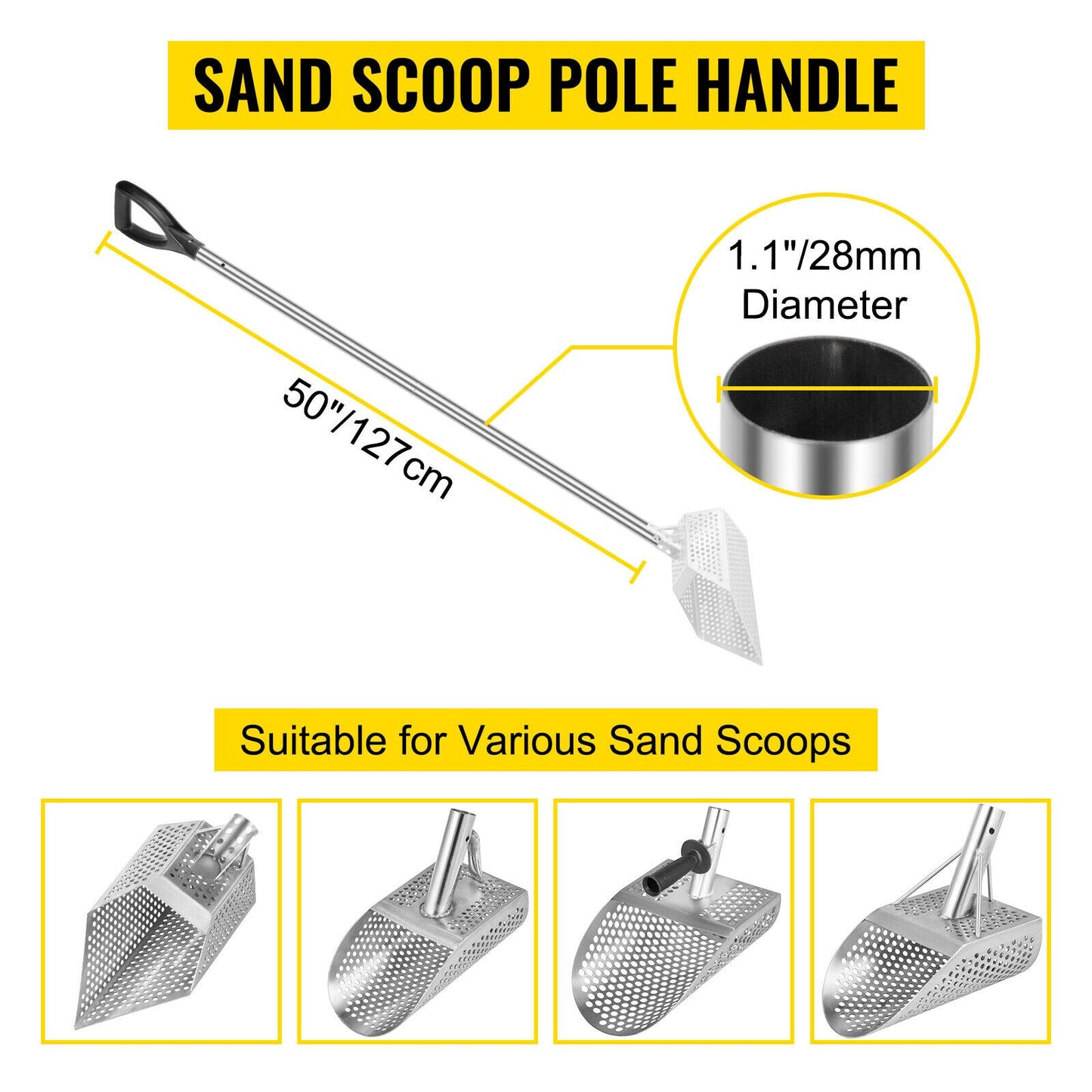 VEVOR Metal Detector Sand Scoop Stainless Steel 0.4 Inch Round Hole With Handle Stud Finder Test Equipment for Beach Search Gold