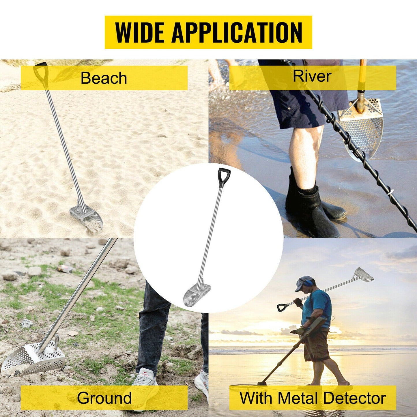 VEVOR Metal Detector Sand Scoop Stainless Steel 0.4 Inch Round Hole With Handle Stud Finder Test Equipment for Beach Search Gold