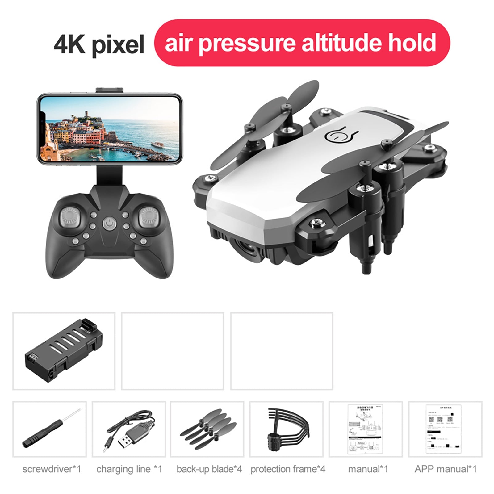 Drone with 4K HD Camera Follow Altitude Hold 3D Kids Toys - OutdoorAdventuresandMore