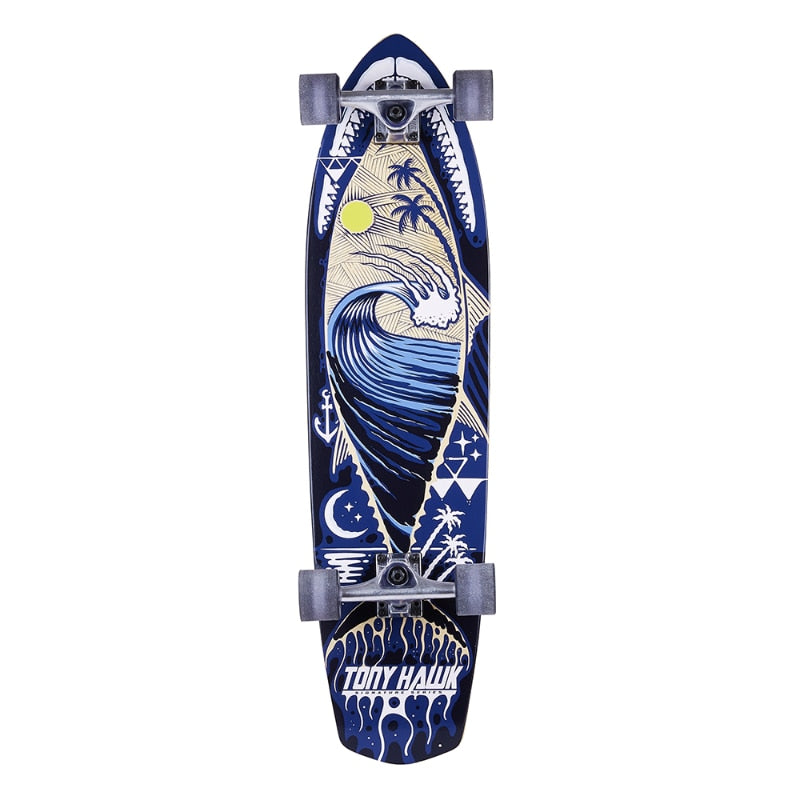 Tony Hawk 34&quot; Longboard Complete Skateboard Blue Wave,6&quot;  Aluminum Trucks,60mm X 45mm PU Stone Ground Cast Wheel