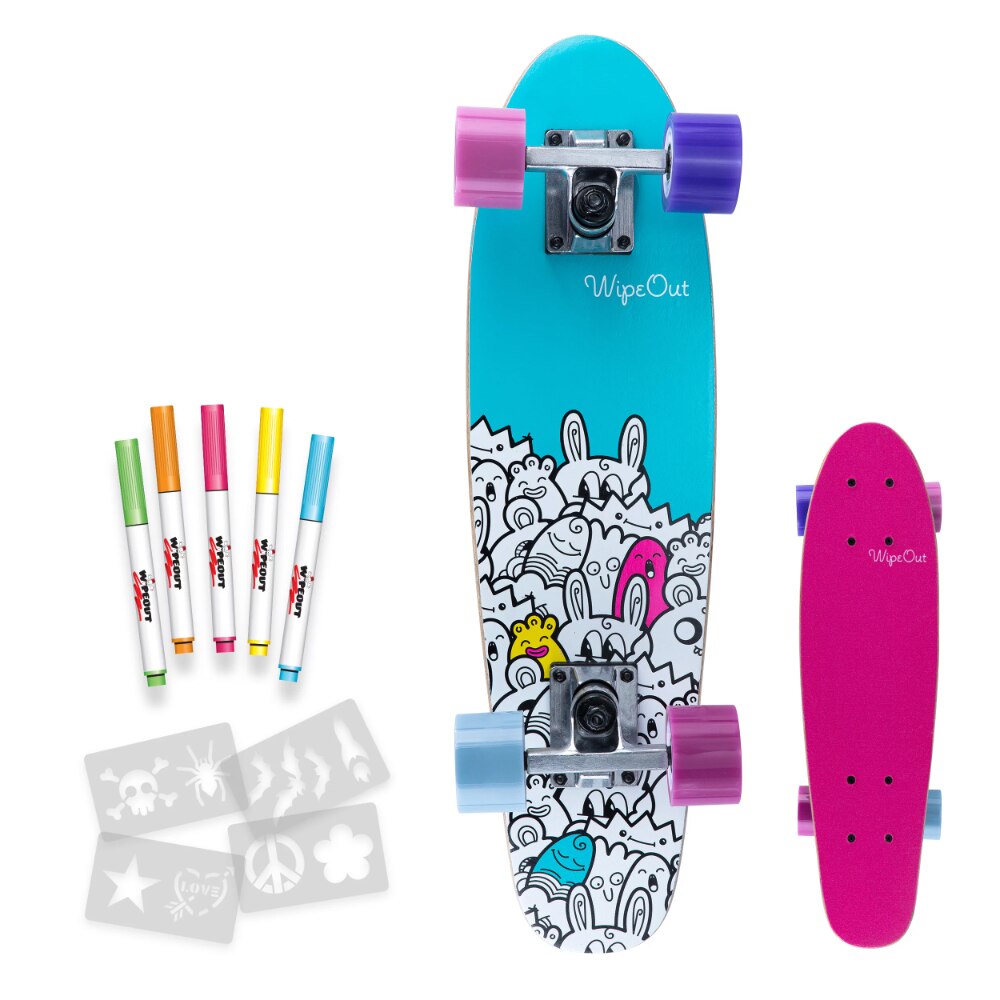 Performance Skateboard with Dry Erase Bottom, Teal/Black，Cast Aluminum Alloy Trucks， 58mm/78A Urethane Wheels