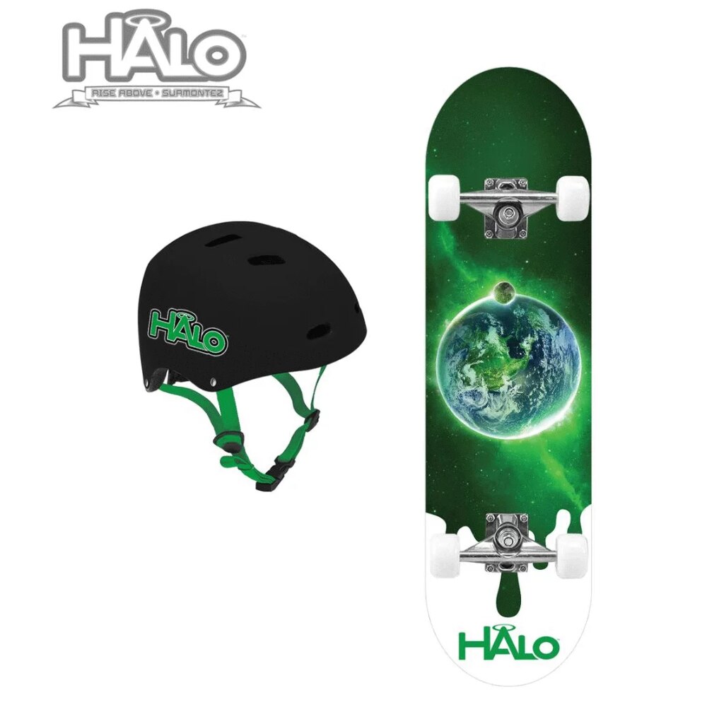 Skateboard Combo, Green,Pro Skateboard + Helmet Combo Set! Premium Wood