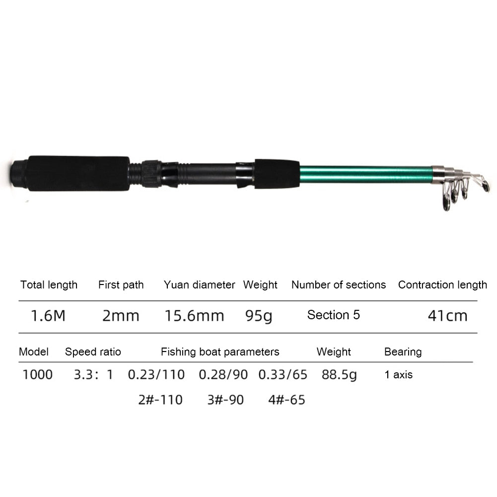 1.6m Fishing Rods and Reels Telescopic Spinning Fishing Rod Set - OutdoorAdventuresandMore