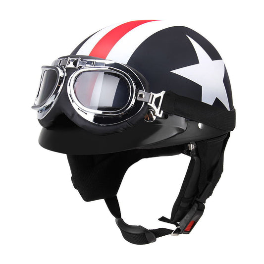 Motorcycle Helmet Half Open Face Retro Vintage Style Moto Casco Capacete Moto Helmet with Visor UV Goggles Motocross Motorbike